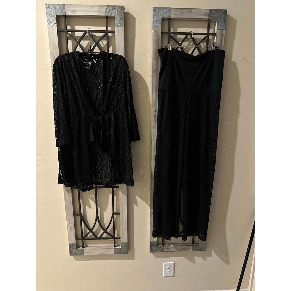 Catalina Black Lace Swimsuit Beach Cover Up  2 pieces Top & Pants size M